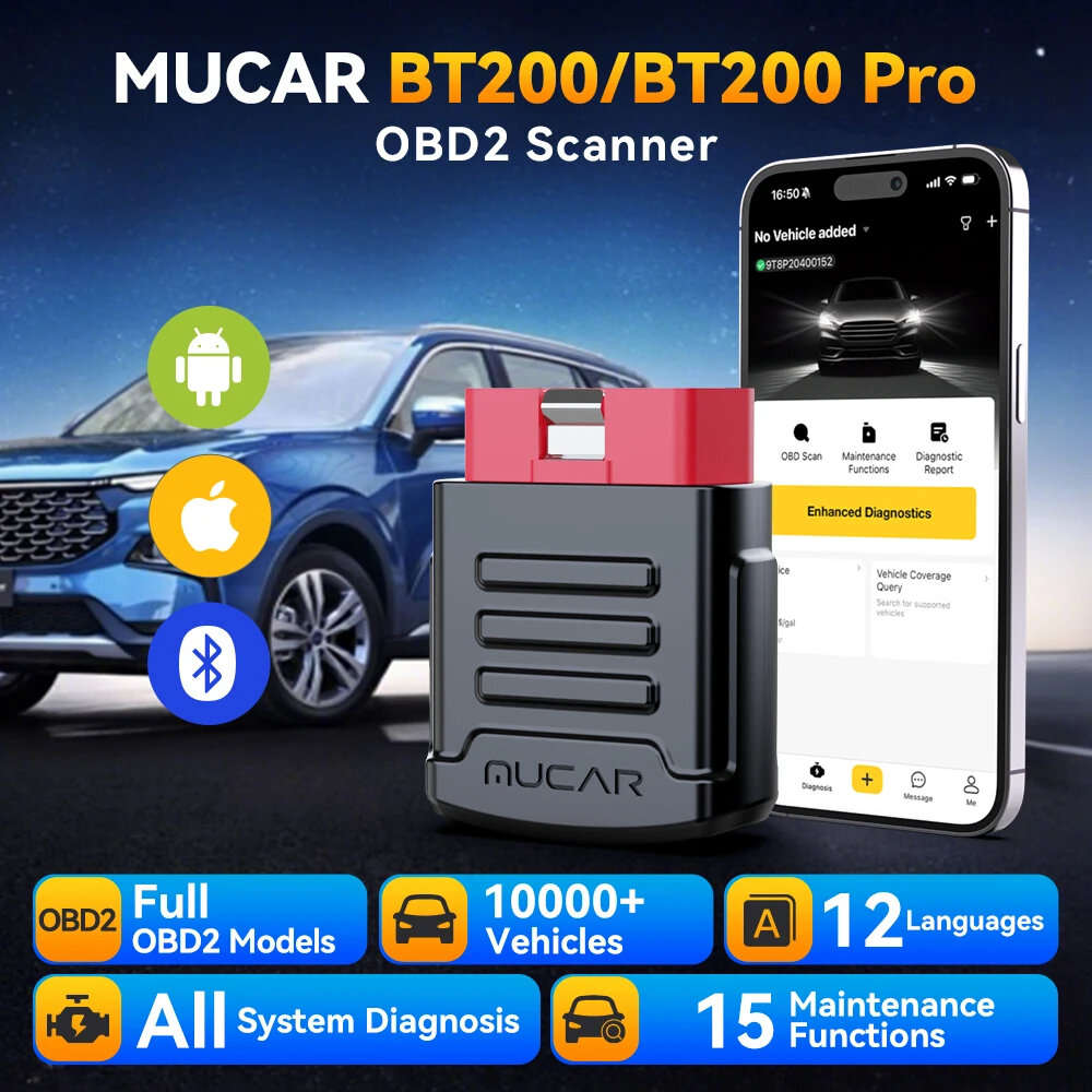 BT200 PRO - MUCAR BT200/BT200 Pro Bluetooth OBD2 Scanner Automotive Diagnostic Tool Full System Diag