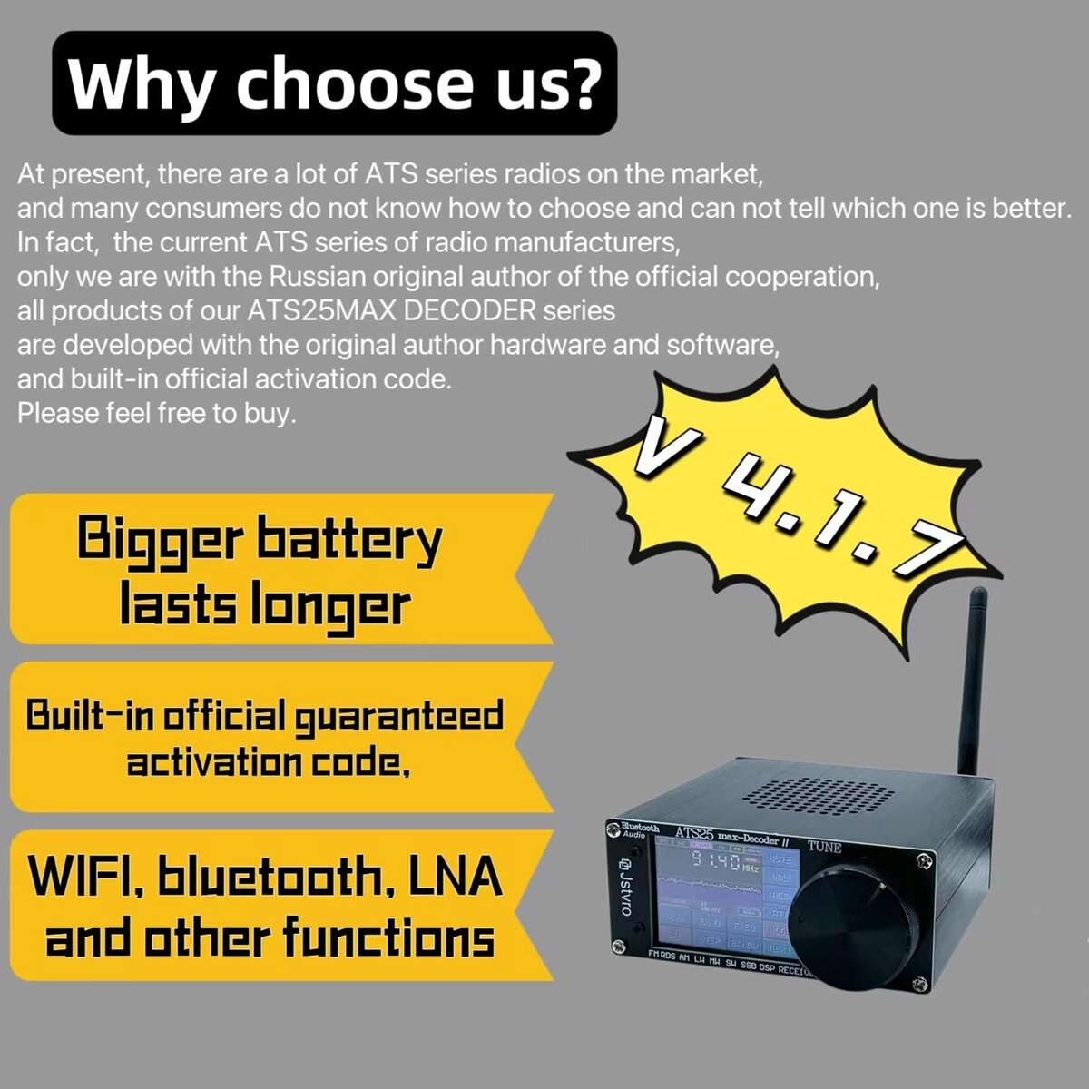 ATS25 max-Decoder Upgraded Radio Decoder with Advanced bluetooth 4000mAh Battery Superior Audio Spec