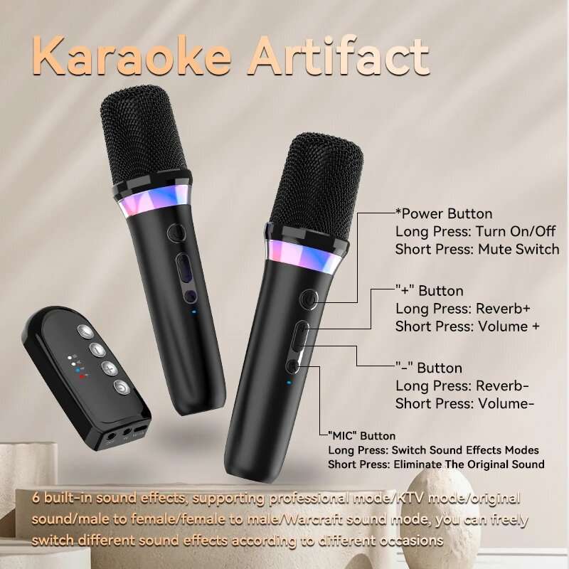 Black - Portable Wireless Karaoke Companion Dynamic Microphone DBL DS-K2 DSP Mixer System Bluetooth