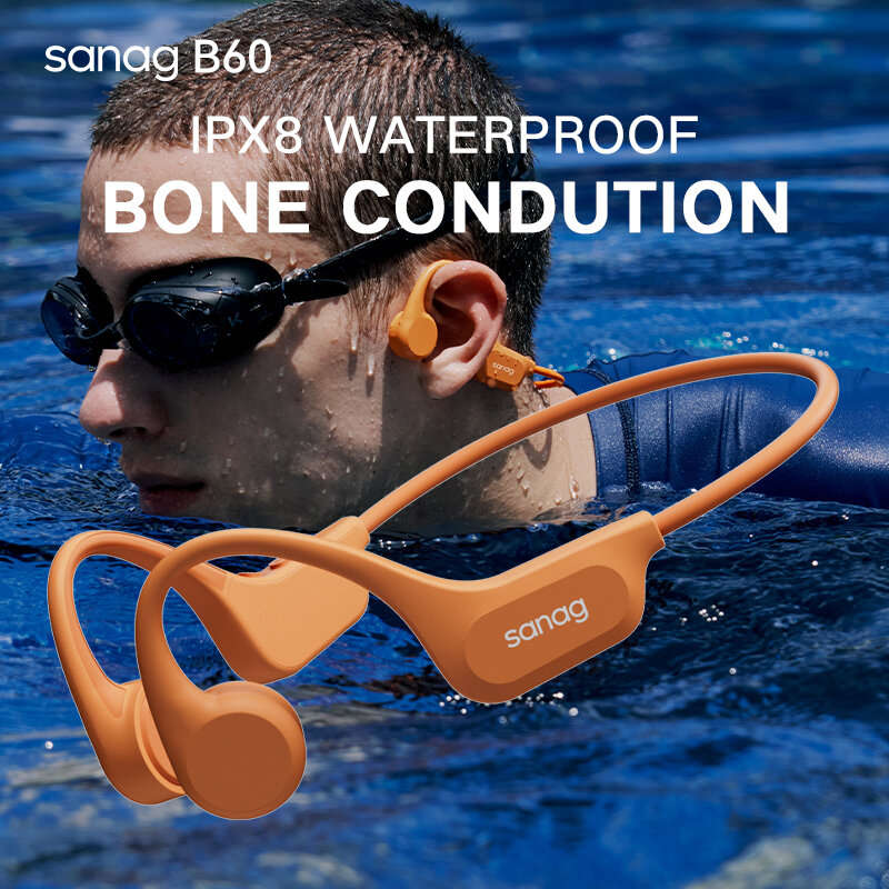 Black - Sanag B60 ProMax True Bone Conduction Earphone bluetooth 5.3 HiFi 3D Stereo 64GB Memory IPX8