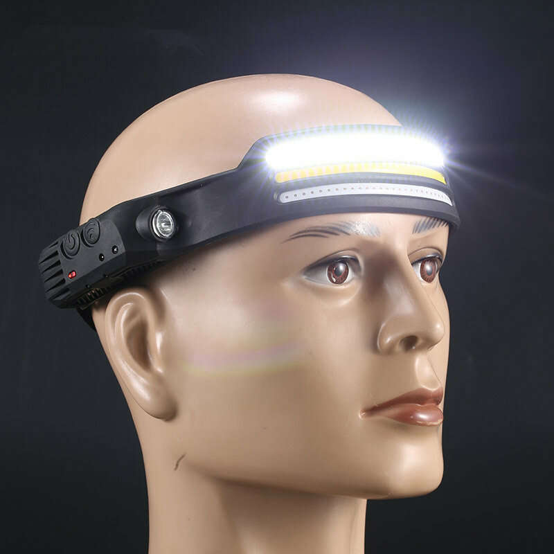 Multi-function Wave Induction COB LED Headlight Outdoor Riding Light USB Charging Night Running Ligh