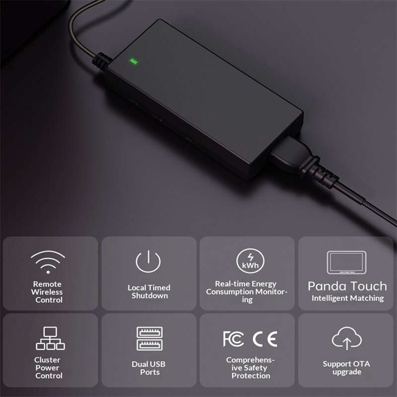 Black - Panda PWR Smart Power Controller Remote Control Real Time Power Monitoring Timed Shutdown Du