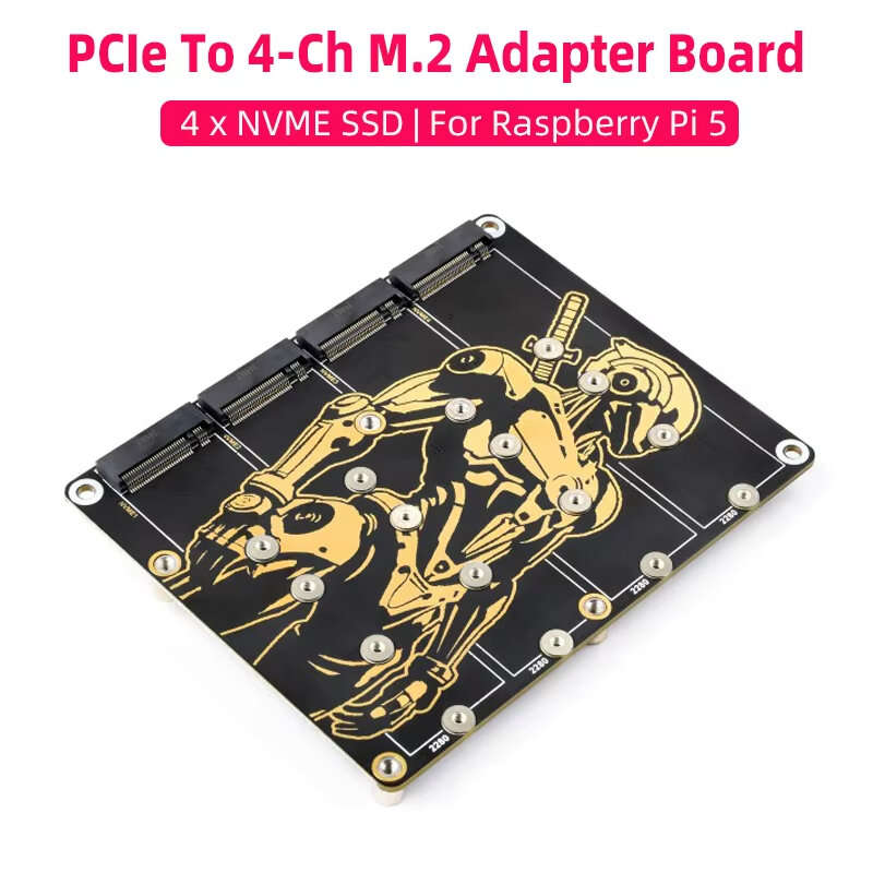 With US Charger - PCIe To 4 Channel M2 Adapter Board for Raspberry Pi 5 Supports NVMe SSD High Speed