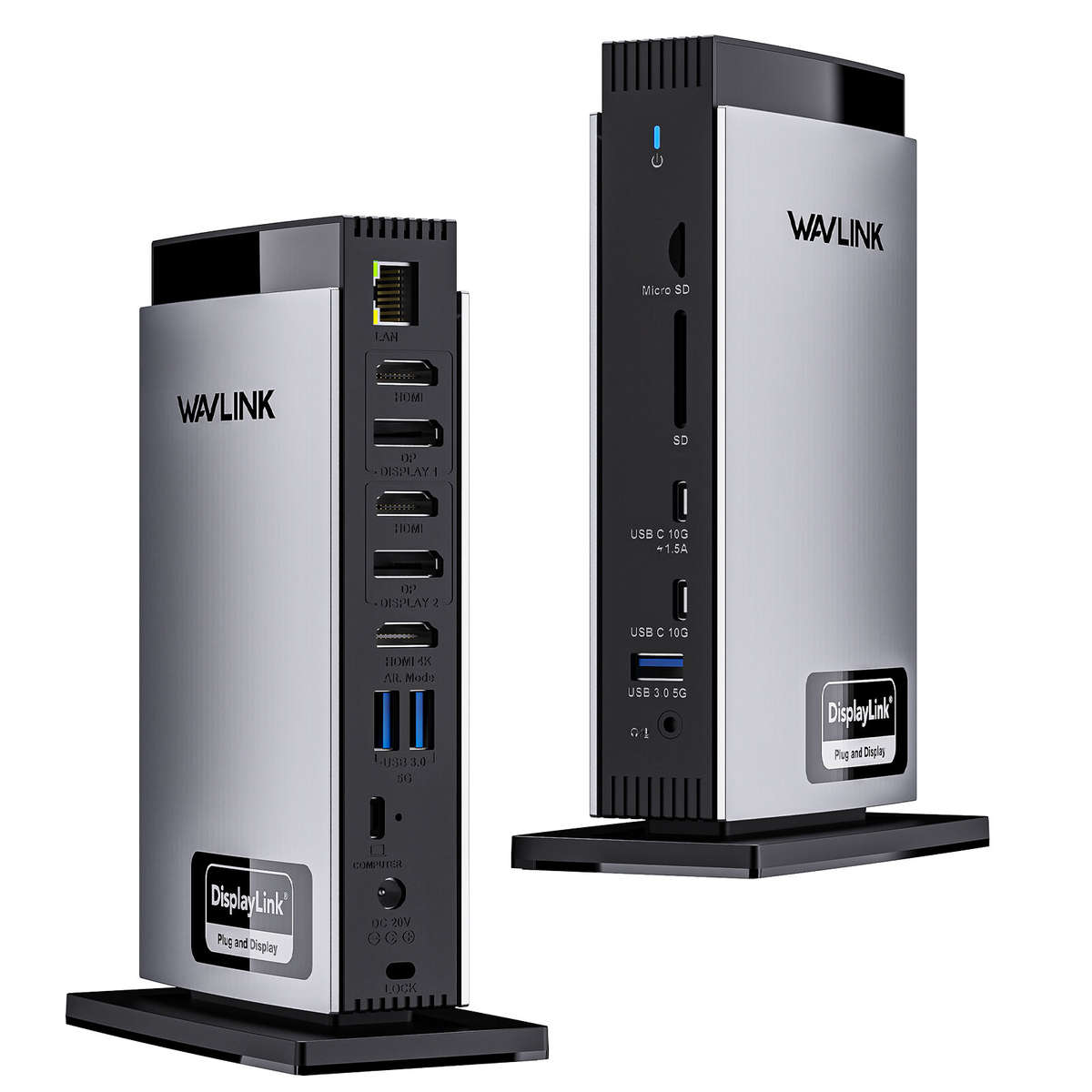 EU Plug - WAVLINK 15 in 1 USB-C DiskplayLink Docking Station with 3*HD 2DP RJ45 Gigabit Audio/Mic SD
