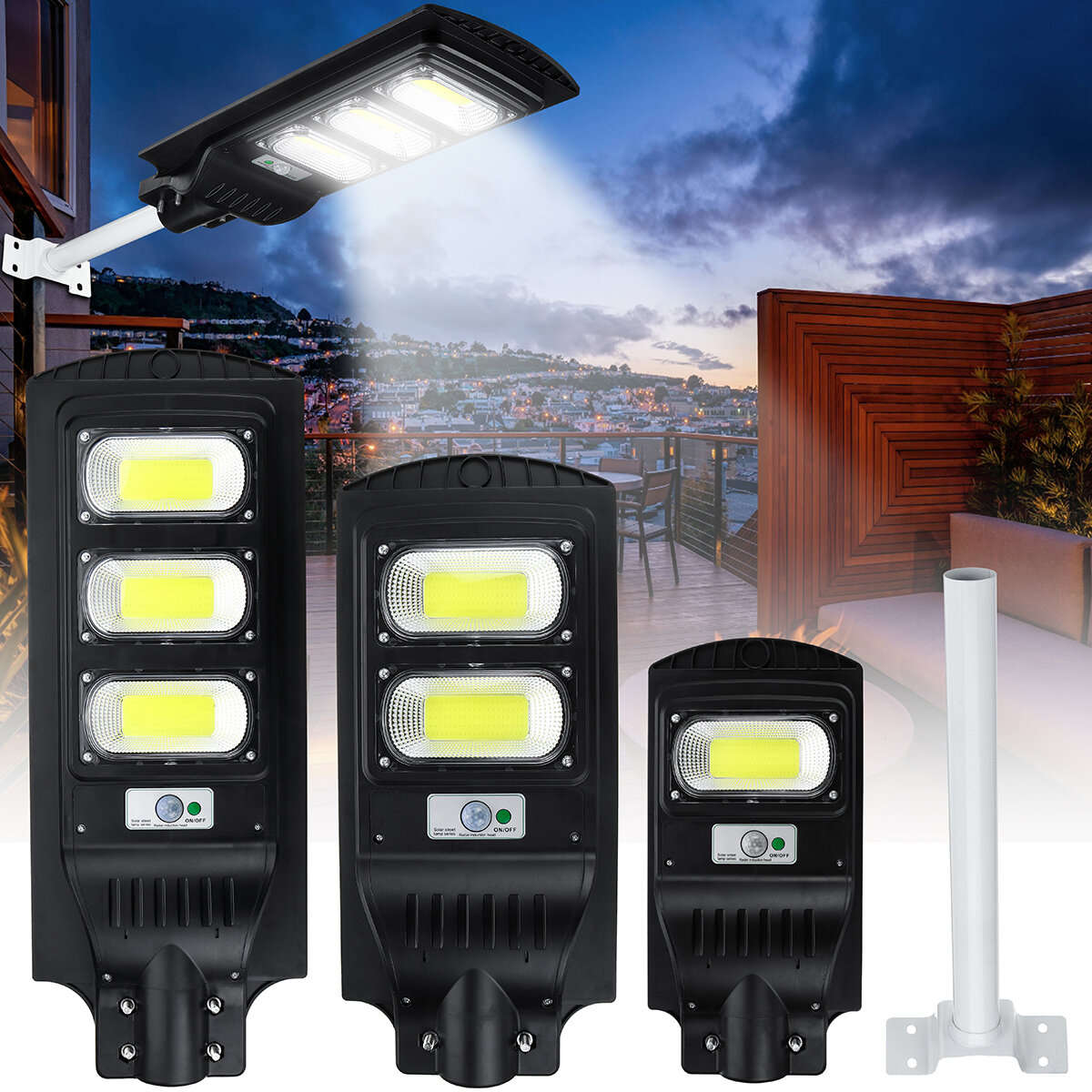 100/200/300COB Remote Solar Wall Street Light PIR Motion Outdoor Garden Light - A