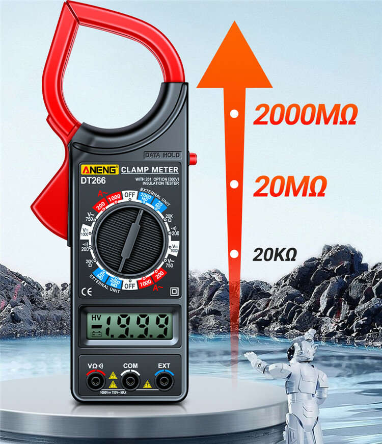 Red - ANENG DT266 Digital Clamp Meter, High-precision 1000A AC Current Voltage and Resistance Measur