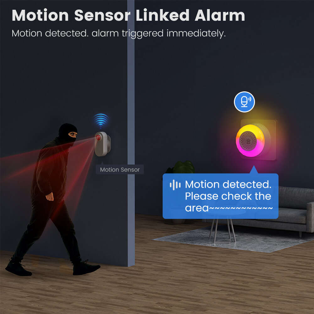 EU Plug - Tuya Zigbe Smart Water Leak Sensor Camara Linked Alarm Sound and Light Motion Sensor Vibra