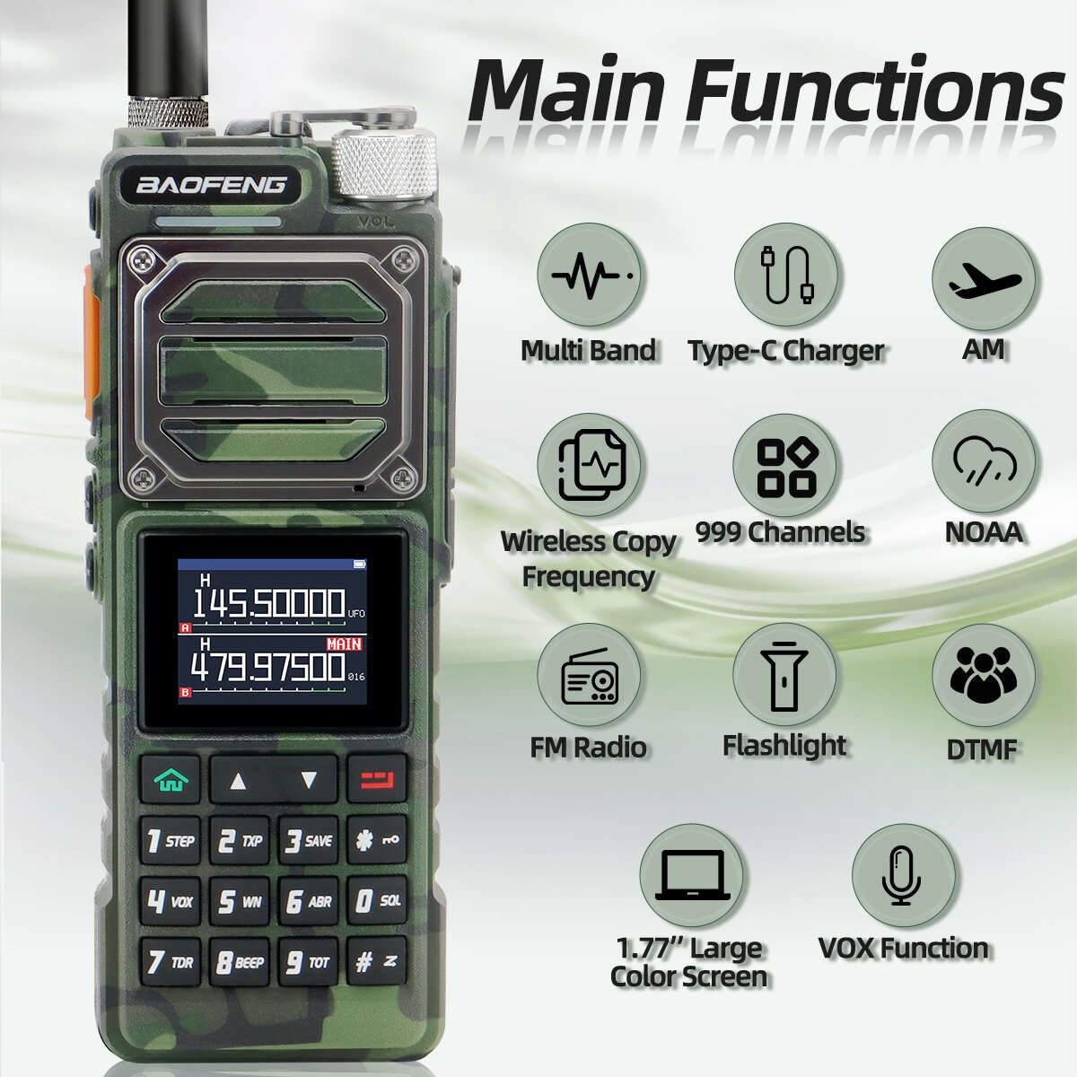 Green - Baofeng UV-25 Walkie Talkie 10W High Power Two-Way Radio Multi-Band 1.77-Inch Color Screen 9