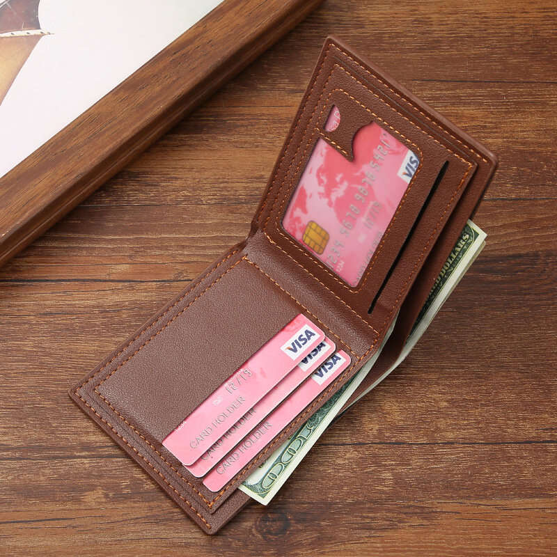 Coffee - Men Casual PU Leather Short Wallets Multiple-card Slots Card Case for Men Bifold Purse Busi