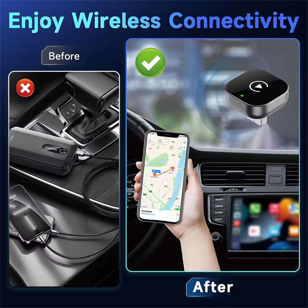Silver - LAESD Q1A 2 in 1 Wireless CarPlay Android Adapter Dual-Band 2.4GHz 5GHz Plug and Play Auto-