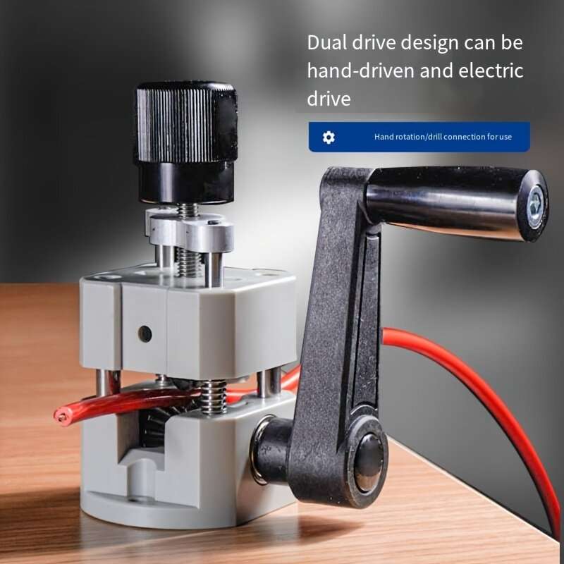 Grey - Manual Wire Stripper Machine Plastic Alloy Carbon Steel Blade 2-22mm Range Hand Crank Motor C