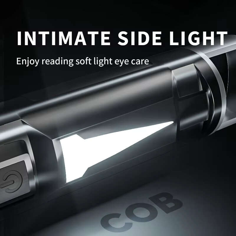 Black - WARSUN W7000 500 Lumens Rechargeable LED Flashlight with COB Side Light 4 Lights Modes Type-