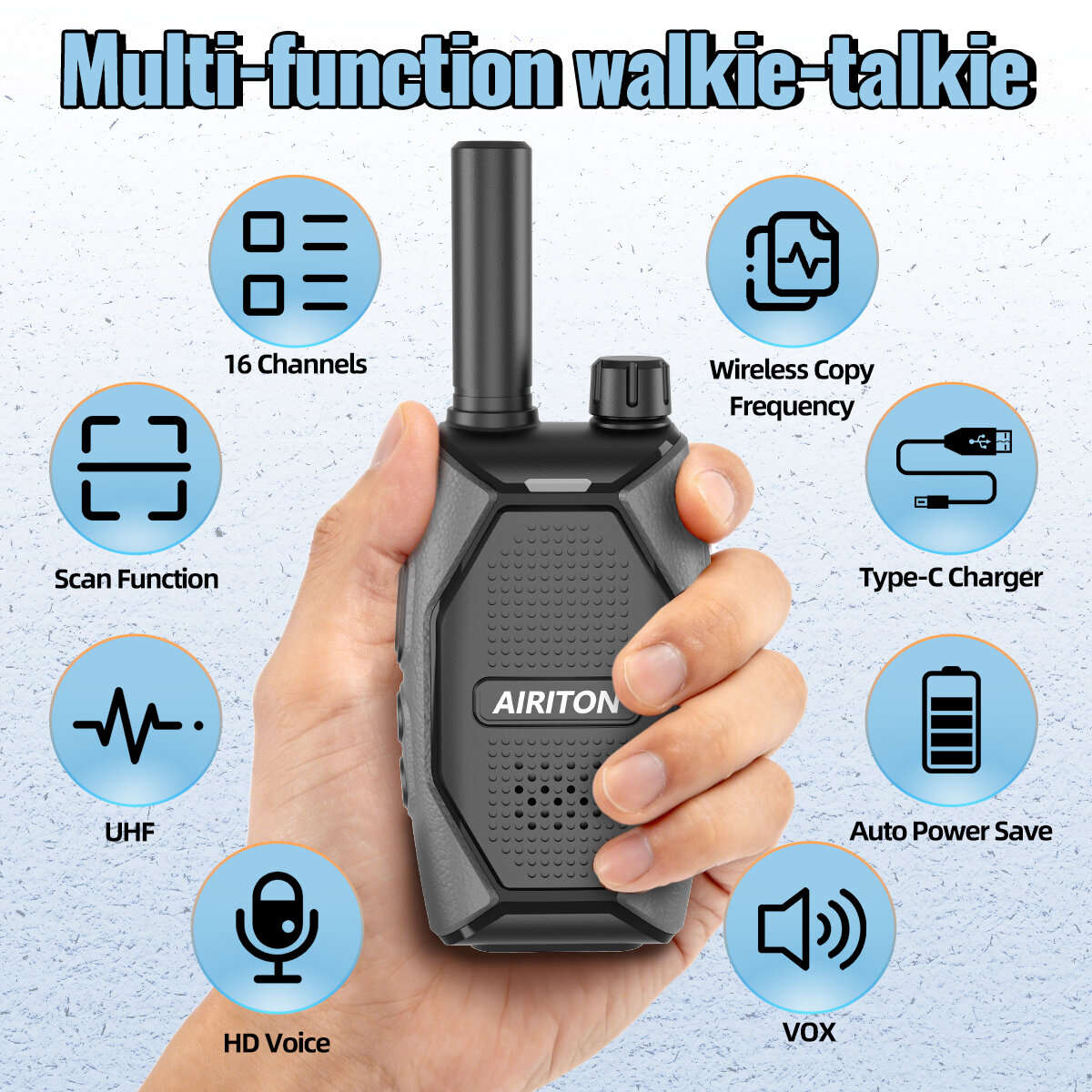 Green - AIRITON AI86 Mini Walkie Talkie UHF 400-470MHz 16 Channels Wireless Copy Frequency Type-C Fa