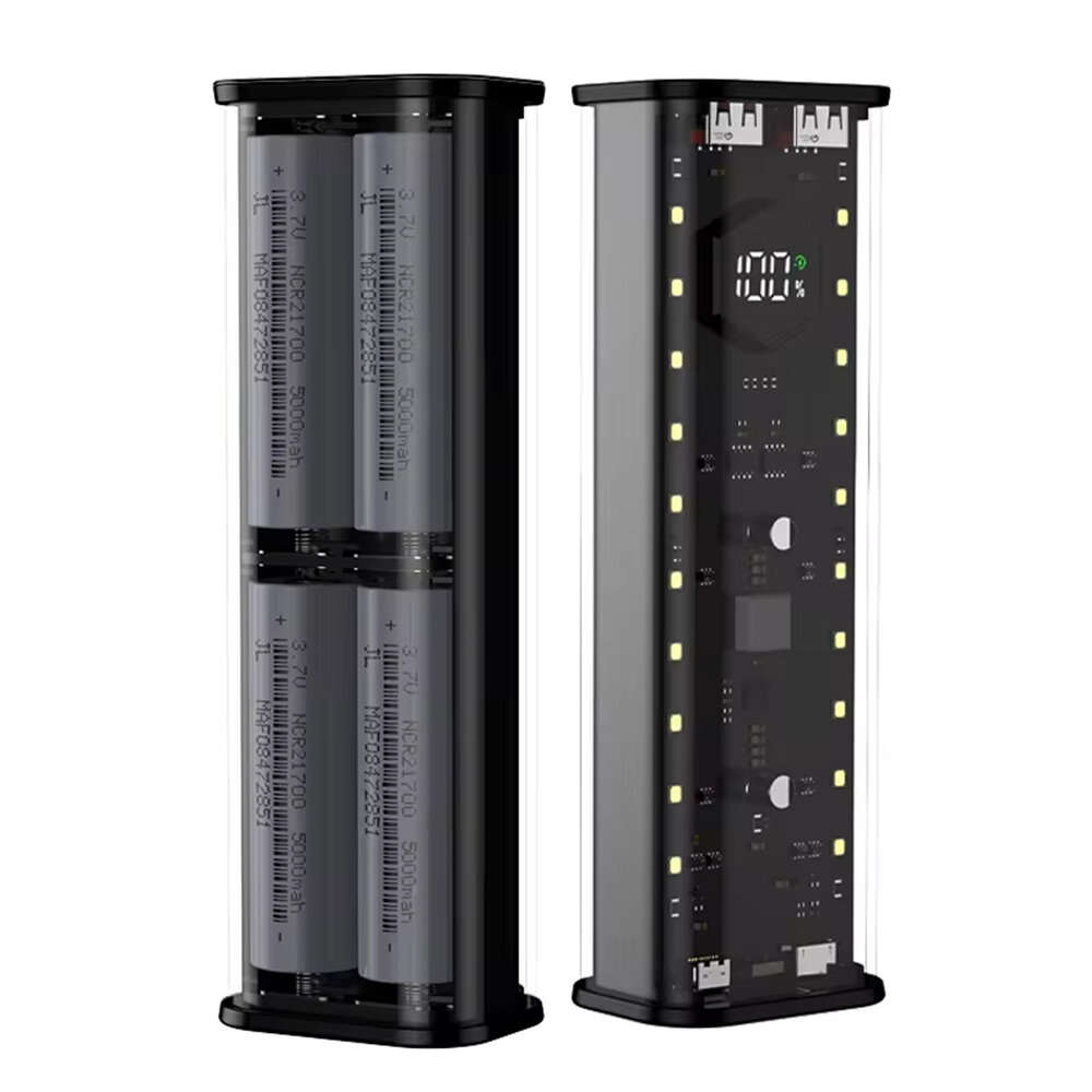 Black - 21700 Battery Storage Box 4 Slots DIY Power Bank Box for 21700 Charger Dual USB Output Type-
