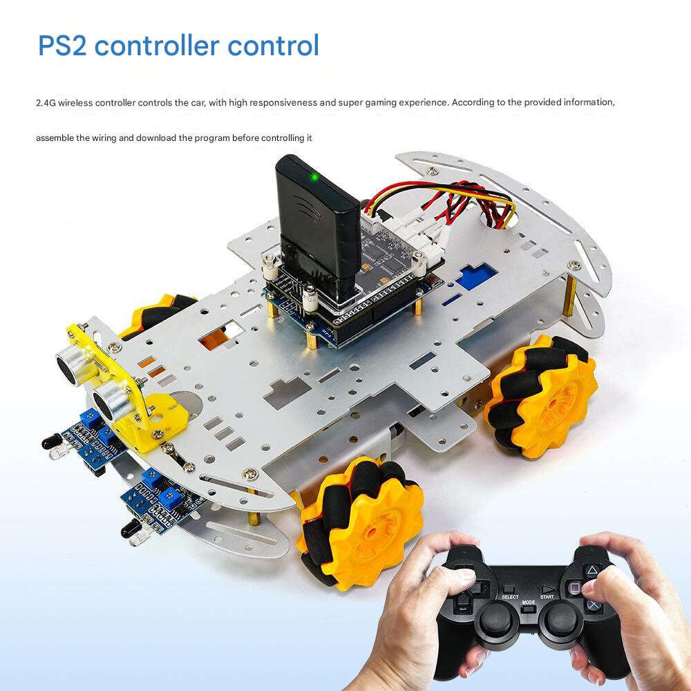 DIY Kit - 4WD Chassis DIY Intelligent Car Kit Mecanum Wheels Remote Control Ultrasonic Obstacle Avoi