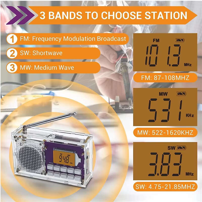 DIY Kit - FM/AM/SW Frequency Modulation and Amplitude Digital Clock Radio Receiver Unassembled DIY E