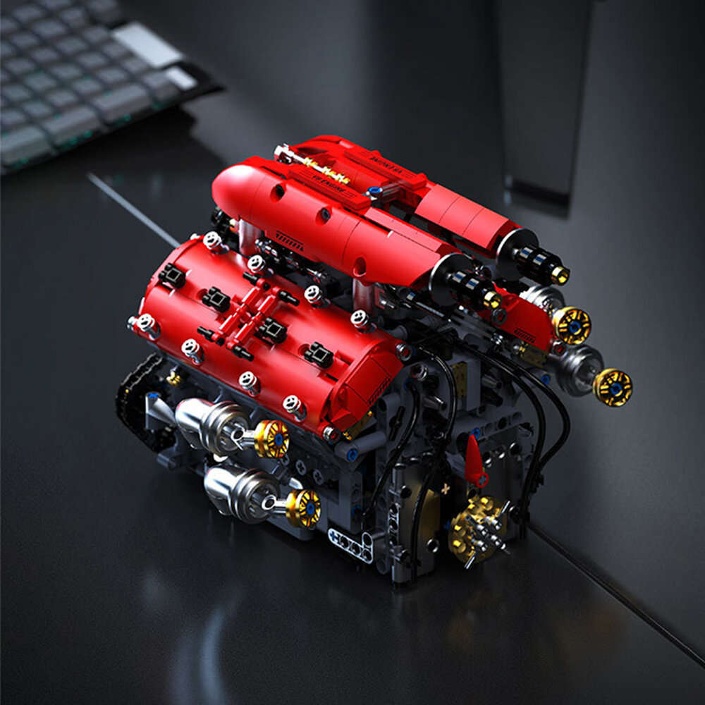 Red - TUOMU T5011 V8 Turbo Engine Building Blocks Brick Assembly Kit Science Discovery Toys Christma