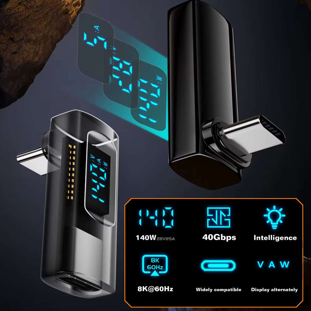 C Female to C Male(Bending-Black) - 90 Degree USB-C Adapter Right Angle U Shape USB4 Type-C Adapter