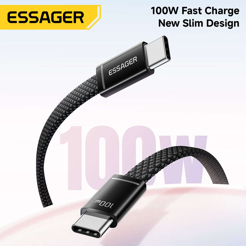 Black - ESSAGER ES-X85 5A 100W USB-C to USB-C Cable Fast Charging Data Transmission Copper Core Line
