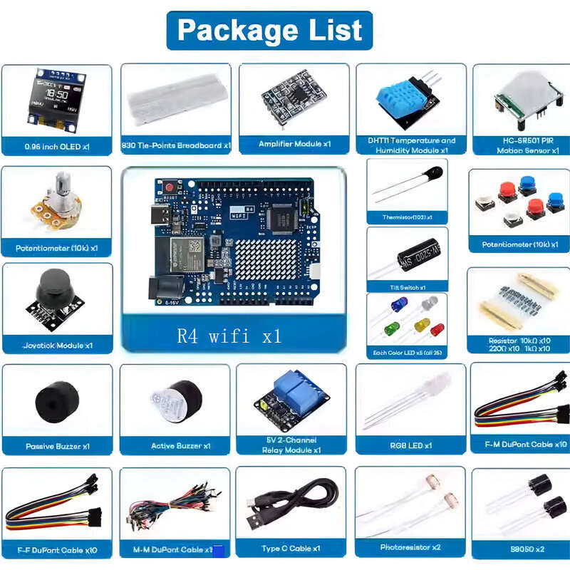 DIY Kit - UNOR4 with WiFi Basic Start Motherboard Kit Entry Level Development Board 830 Breadboard L
