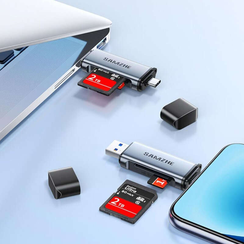 Grey - SAMZHE CRS22 USB3.2Gen1 Card Reader USB-A&Type-C Dual Interface OTG Adapter Dongle 5Gbps High