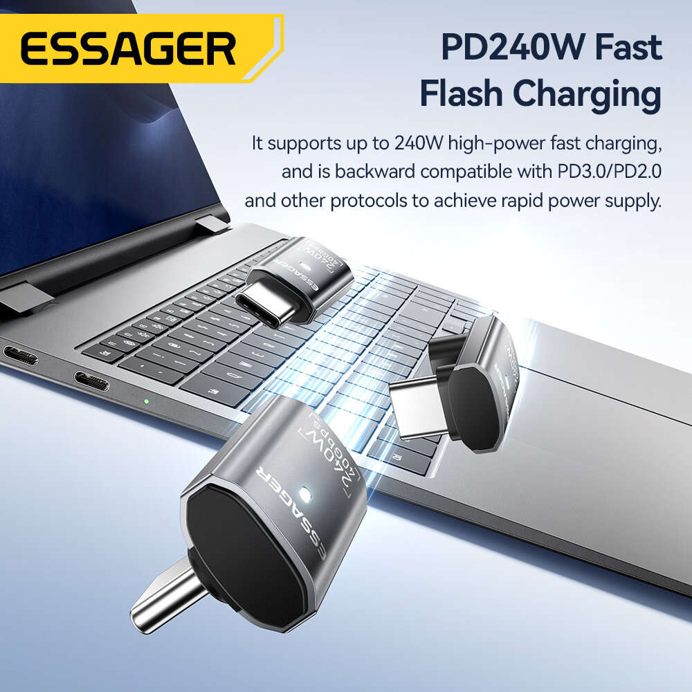 Straight Type - ESSAGER ES-OTG31 USB4 Adapter 40Gbps Data Transfer 240W PD Fast Charging 8K Video Ou