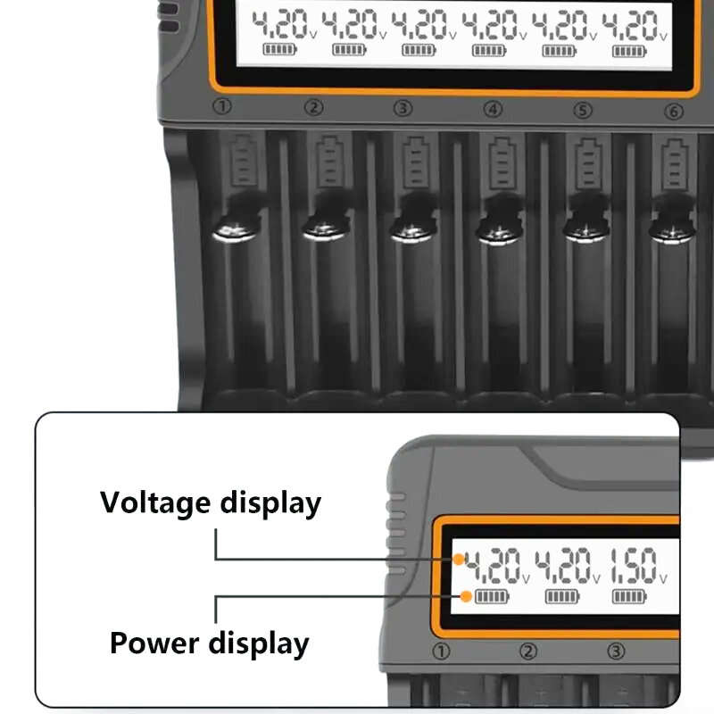 EU Plug - Intelligent Charging Adapter 12 Bay Battery Charger LCD Display Multi Slot Supports 18650/