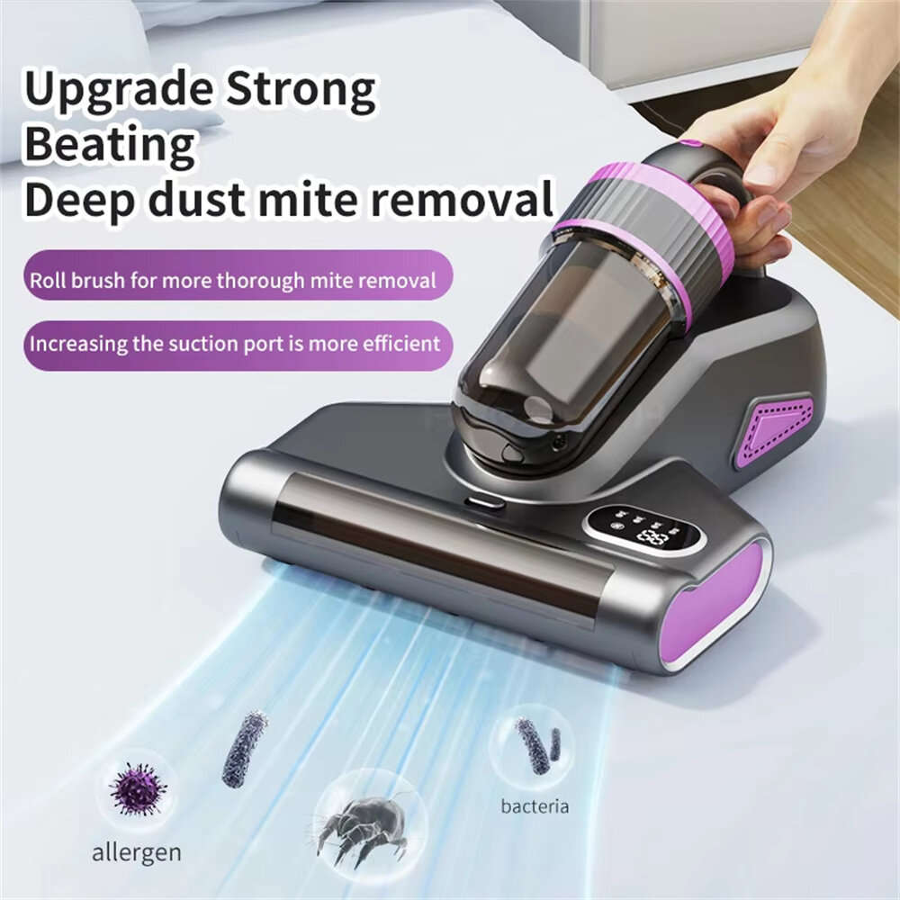 Grey - NovuLife Wireless Mite Removal Vacuum Cleaner 15Kpa Powerful Suction with UV Sterilization fo
