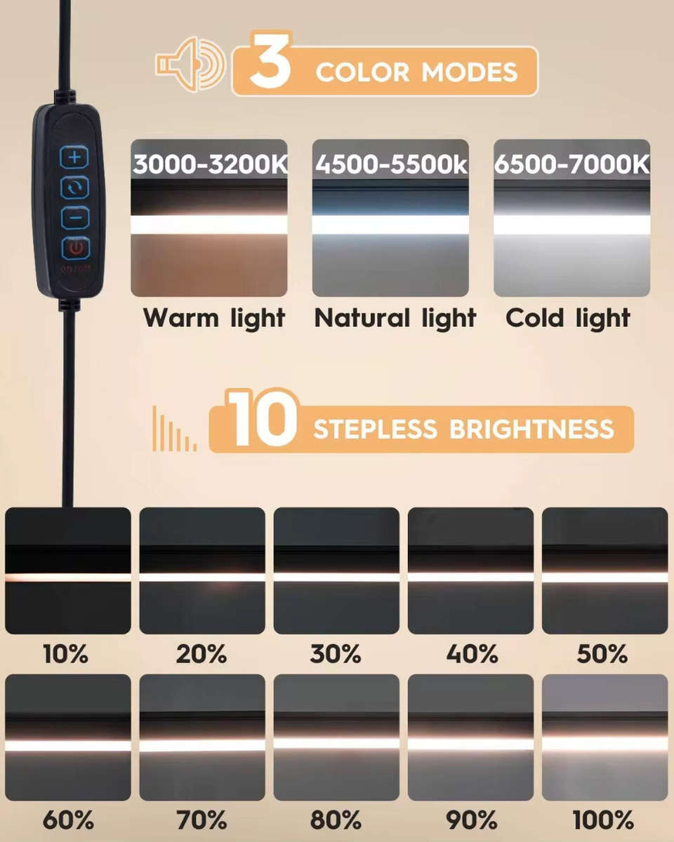 White - 10W LED Desk Lamp with Clamp Adjustable Swing Arm Dimmable 10 Brightness Levels 3 Color Mode