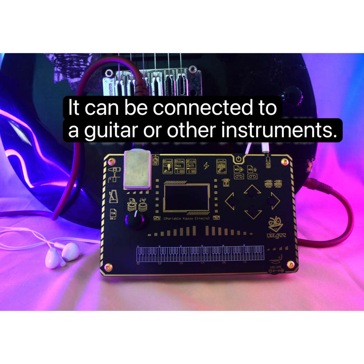 Black - Kazoo Synthesizer Effect Processor 24Bit 48kHz Adjustable Sampling Rate Rechargeable Compati