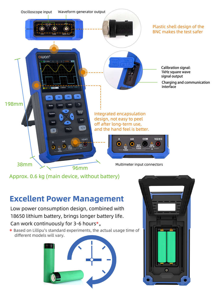 HDS25S - OWON HDS25/HDS25S 25MHz Dual Channel Oscilloscope with Multimeter 250MSa/s Sampling Rate LC