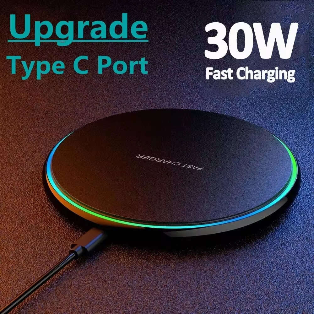 Black - 30W Wireless Charger Fast Wireless Charging Pad for Smart Phones for iPhone 16 15 14 13 Pro