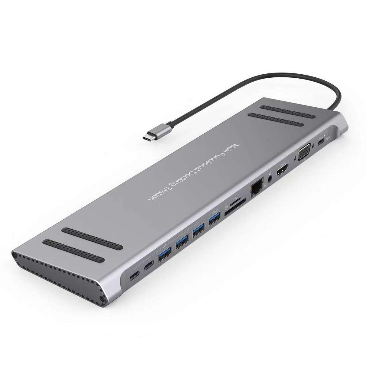 Silver - 13 in 1 USB C Docking Station Network Hub with VGA PD 3.0 USB-C RJ45 10/100Mbps Laptop Stan