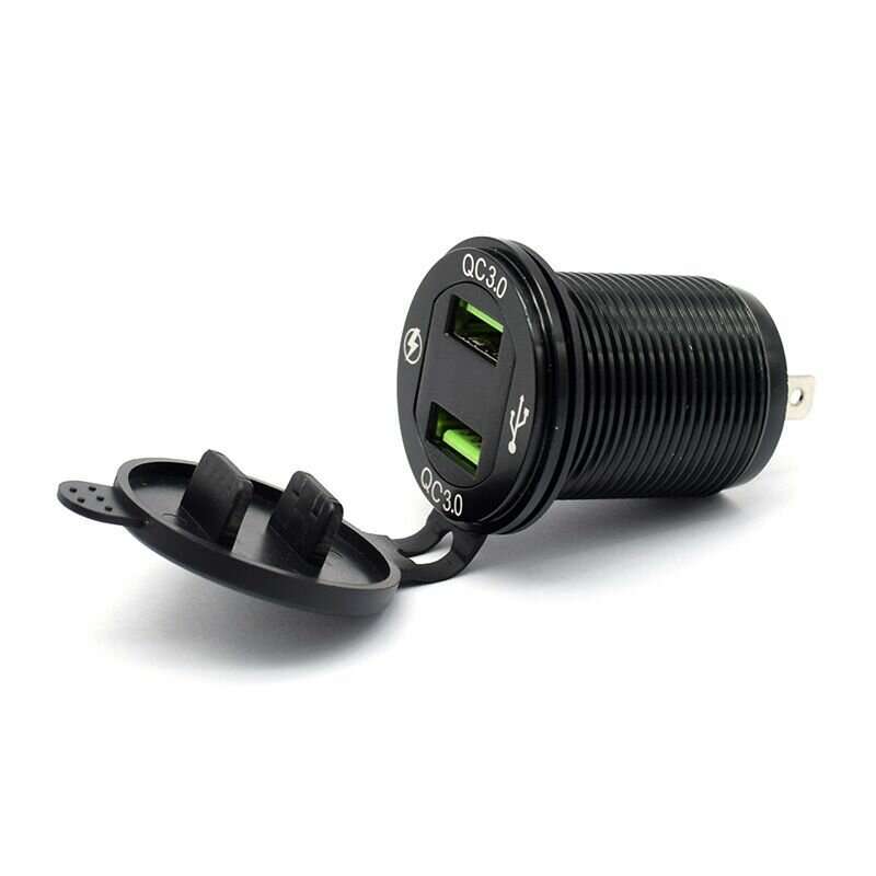Black - 12V-24V QC3.0 Dual USB Quick Charger Socket For Automobile Car Boat Motorcycle Vehicle