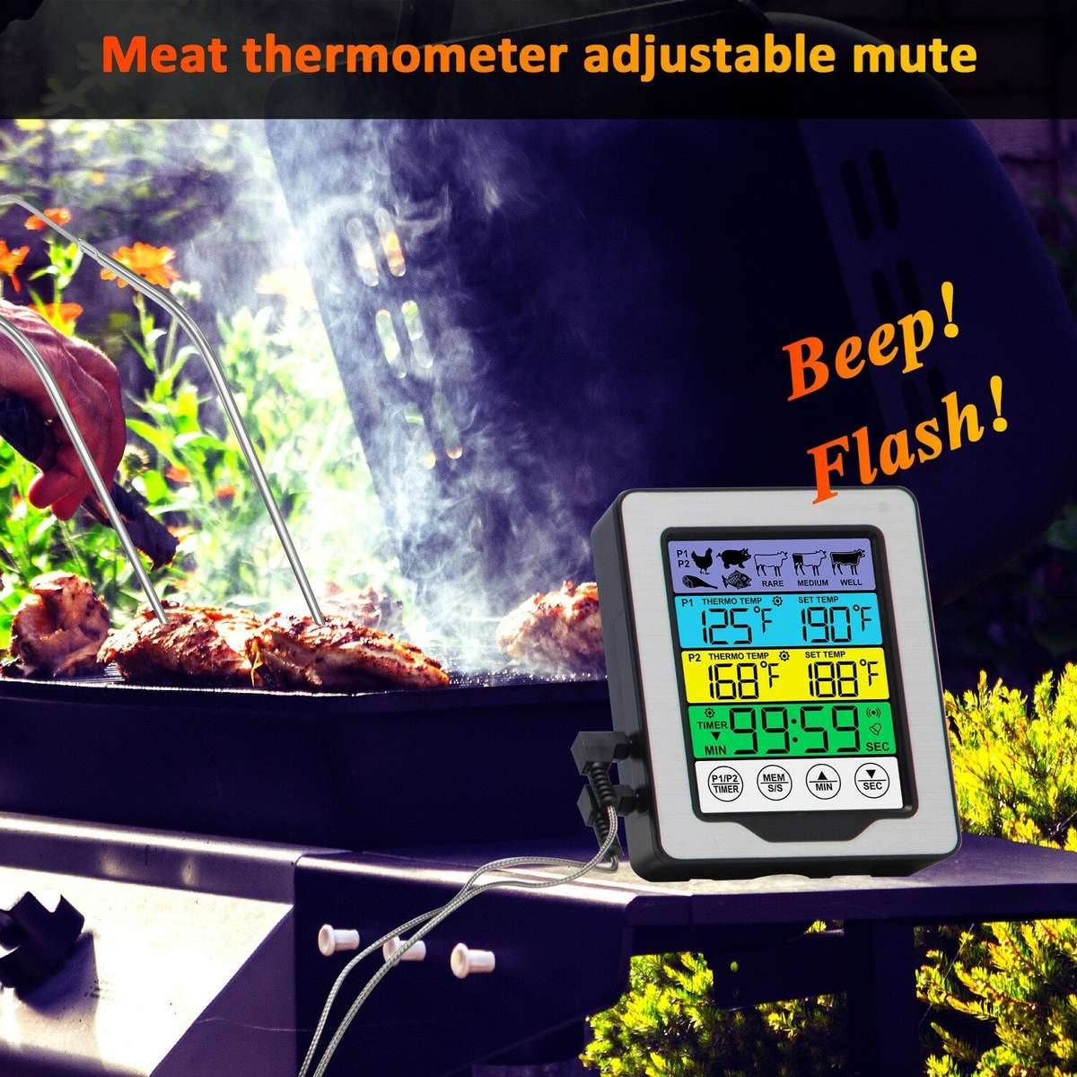 Dual Probe Large Colorful Touchscreen Food Meat Thermometer Kitchen Cooking BBQ Thermometer High Tem