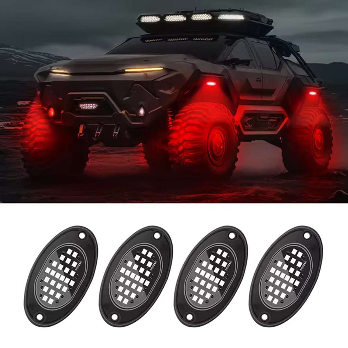 White - 4PCS 8000LM Car LED Underglow Lights Atmosphere Lights Grille Modified Lights Universal for