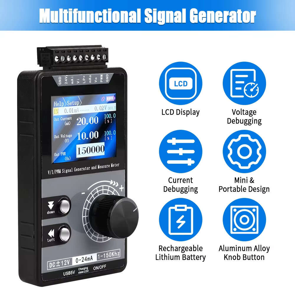 Lithium battery - Multifunctional PWM Signal Generator Handheld Current Source 0-20mA 4-20mA 12V 50V