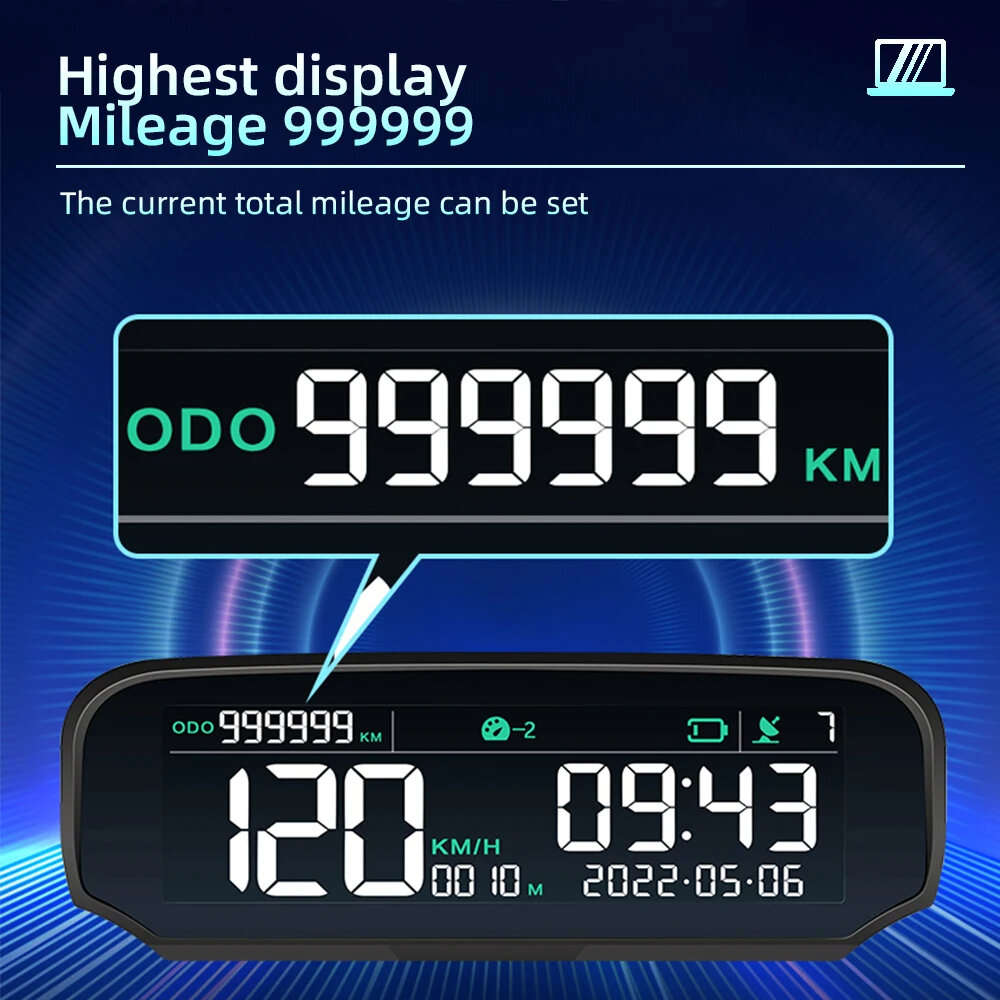 s100 - Car Solar GPS Head Up Display Wireless Speedometer Display Speed Time Date Auto Adjust Screen