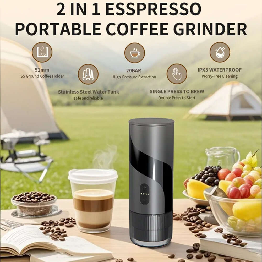 Black - Comfook 20Bar Portable Espresso Maker Rechargeable for Ground Coffee & NS Capsules Compact T