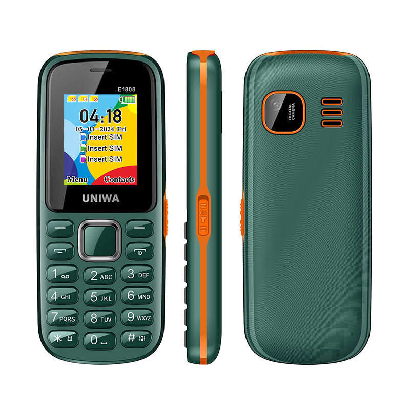 Blue - UNIWA E1808 Mini 2G GSM 1.77-inch Three Cards Three Standby 800mAh FM Big Button Built-in Fla