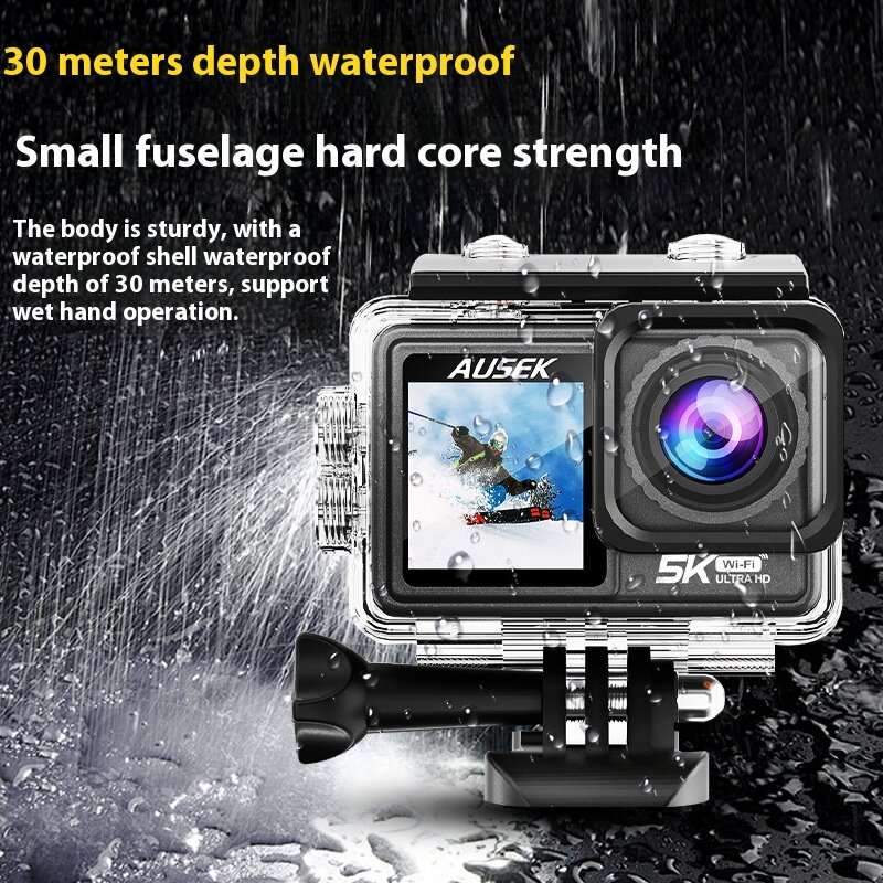#1 - AUSEK 5K 30FPS Action Camera Dual Screen Outdoor Anti-Shake Action Camera HD Waterproof Helmet