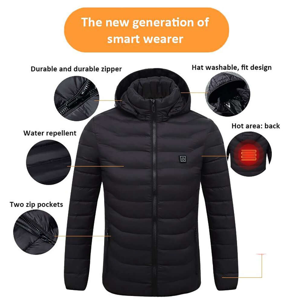 2XL - 2 Zone Electric Heated Jacket Winter Intelligent USB Rechargeable Heating Cotton Coat Motorcyc