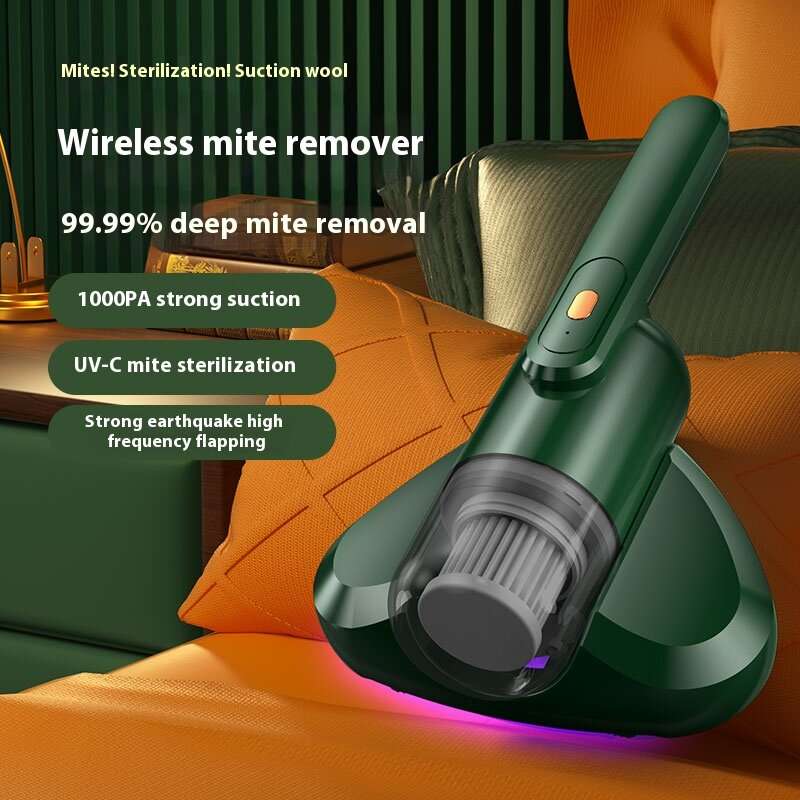 Green - 100,000 Pa Cordless Mite Remover UV Suction Machine Handheld Vacuum Cleaner Deep Clean Pet D
