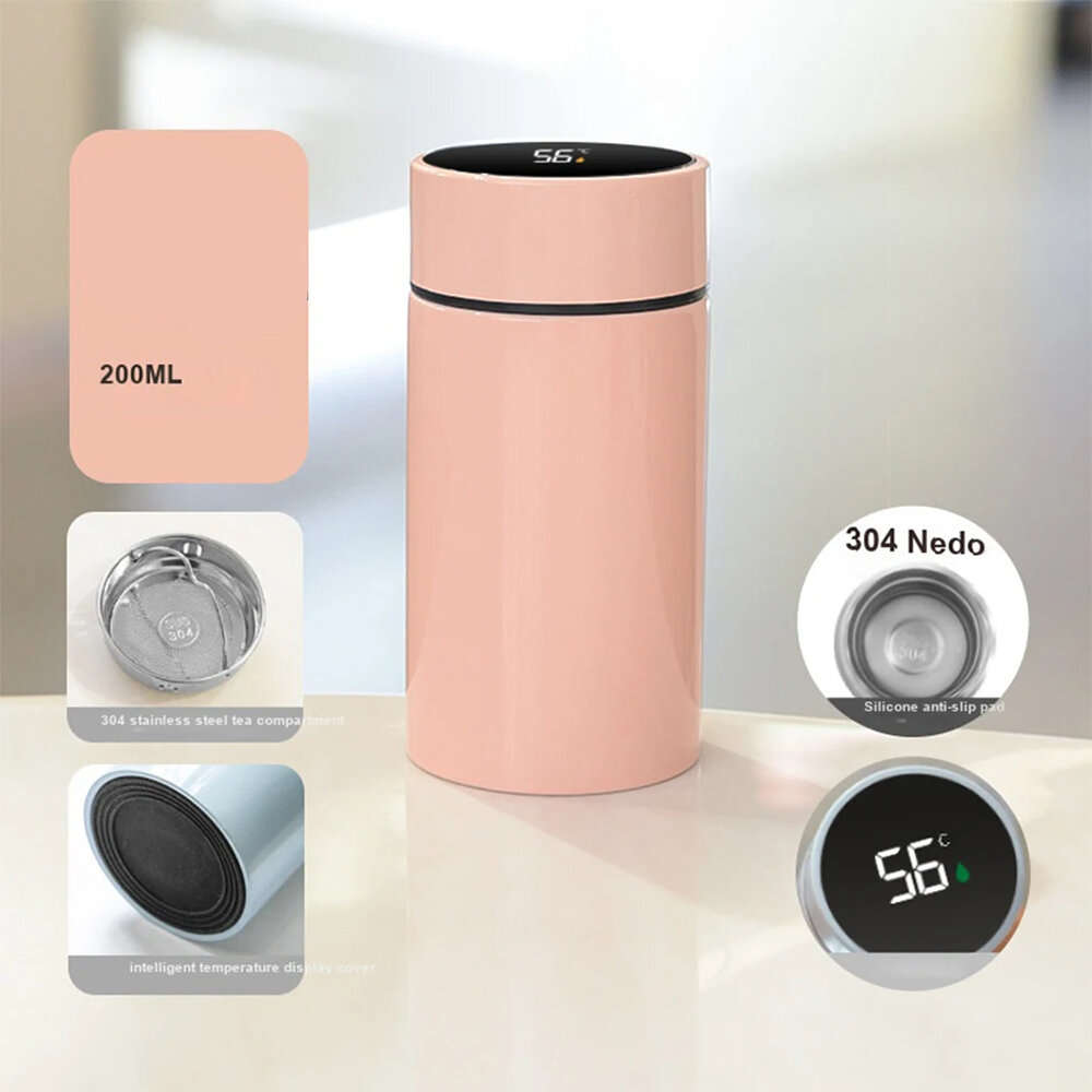 Pink - 200ML Temperature Display Mini Thermos Water Bottle Smart Stainless Steel Thermos Digital Dis