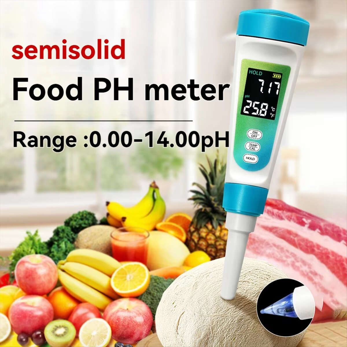 White - A03R PH Food PH Meter Detector PH-012 PH Meter Backlight LCD Digital Water Quality Tester Pe