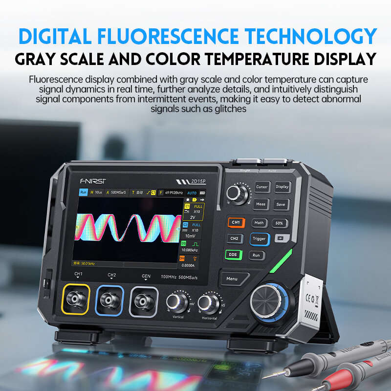 Black - FNIRSI 2D15P Oscilloscope 2CH 100Mhz 500MSa/s Sampling Rate Bandwidth Signal Generator Multi