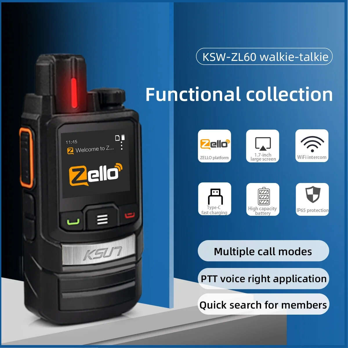 KSUN ZL60 Zello LTE GSM 4G Network PoC GPS PTT Intercom Two Way Radio 1000km Long Range Android WiFi