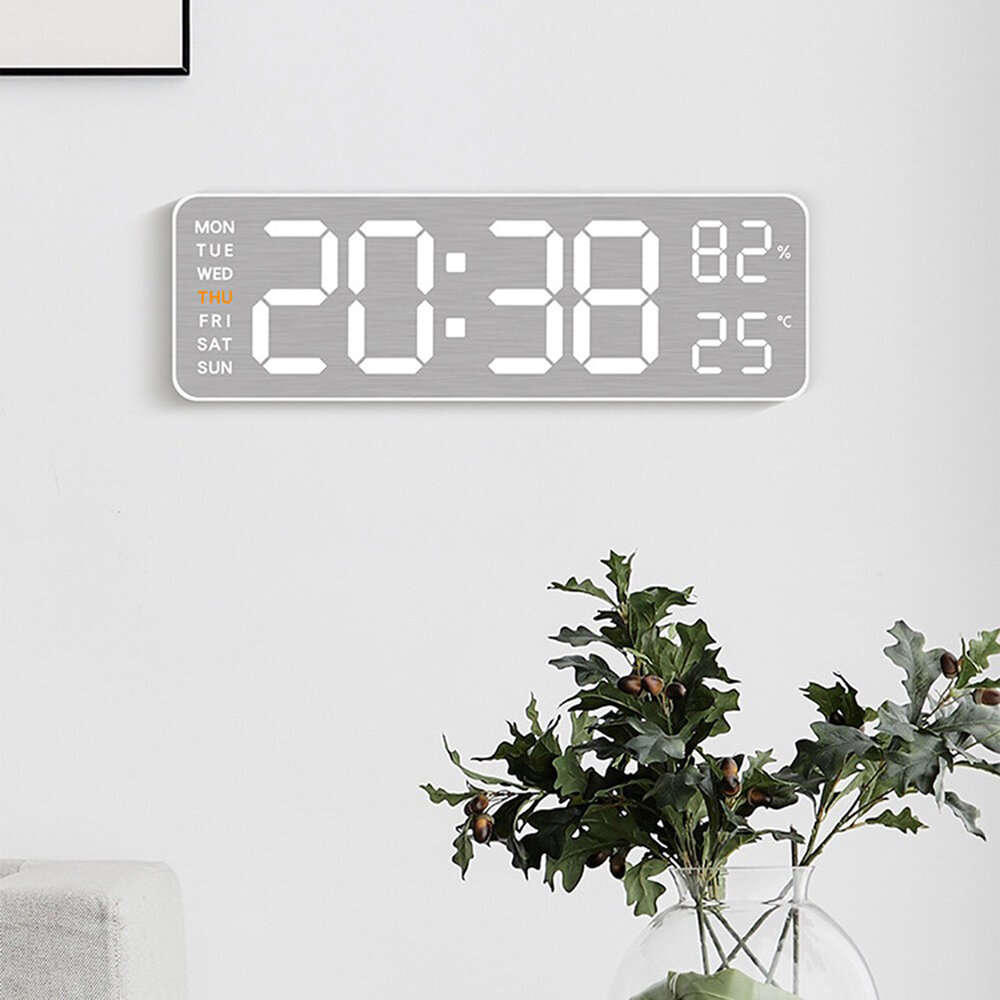 #B - Electronic Wall Clock Temperature Humidity Display Metal Brushed Multifunctional Wall Clock Dig