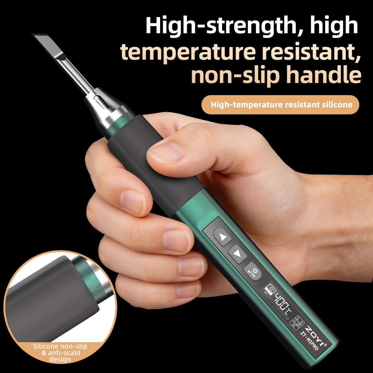 Green - ZOYI ZT-N1PRO Smart Soldering Iron 98W 80-450 PID Temperature Control OLED Display Type-C Fa