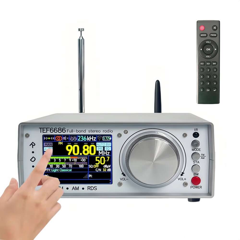 Silver - TEF6686 Full Band Stereo Radio High Sensitivity FM AM SW LW Bluetooth Transmitter Infrared